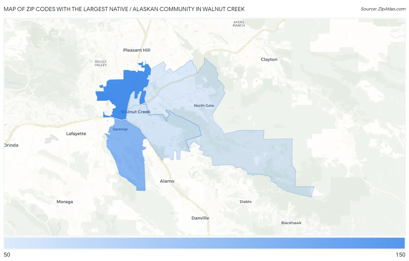 Zip Codes with the Largest Native / Alaskan Community in Walnut Creek Map