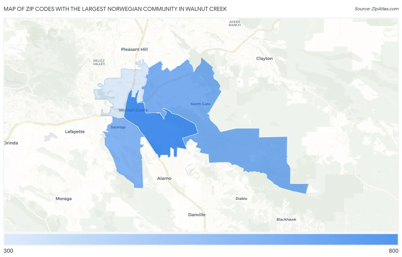 Zip Codes with the Largest Norwegian Community in Walnut Creek Map