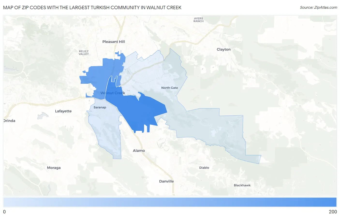 Zip Codes with the Largest Turkish Community in Walnut Creek Map