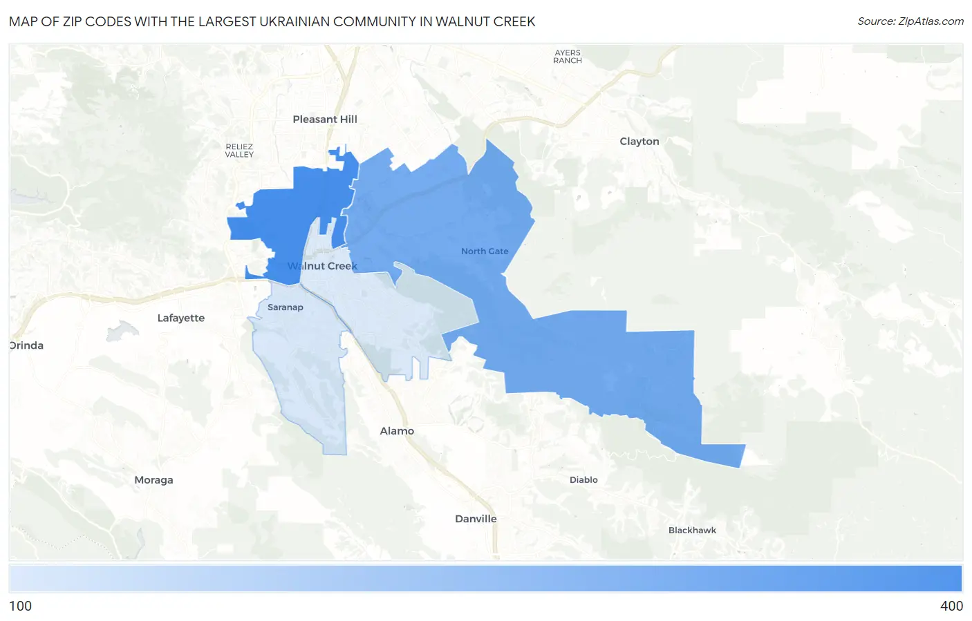 Zip Codes with the Largest Ukrainian Community in Walnut Creek Map
