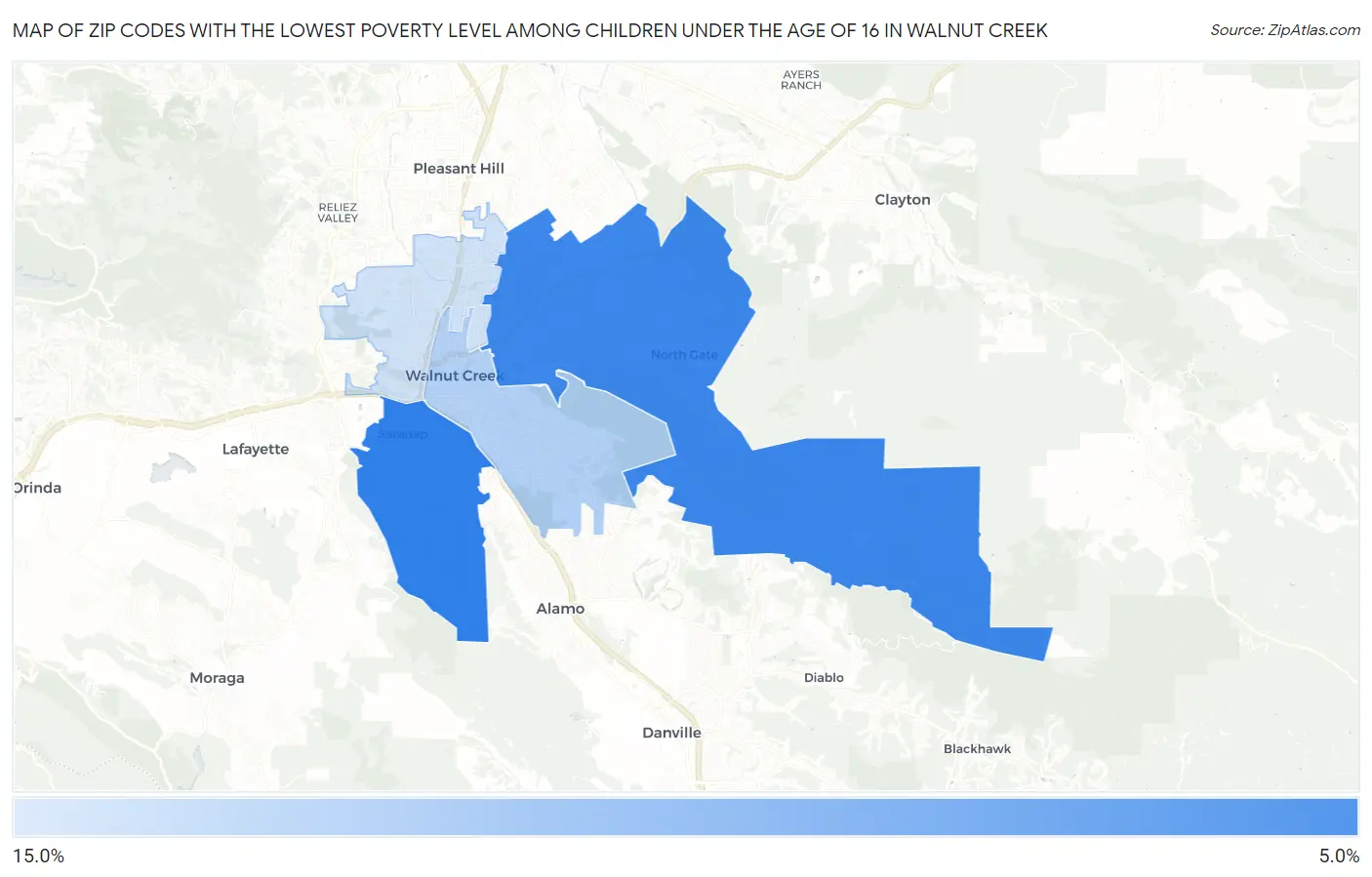 Zip Codes with the Lowest Poverty Level Among Children Under the Age of 16 in Walnut Creek Map