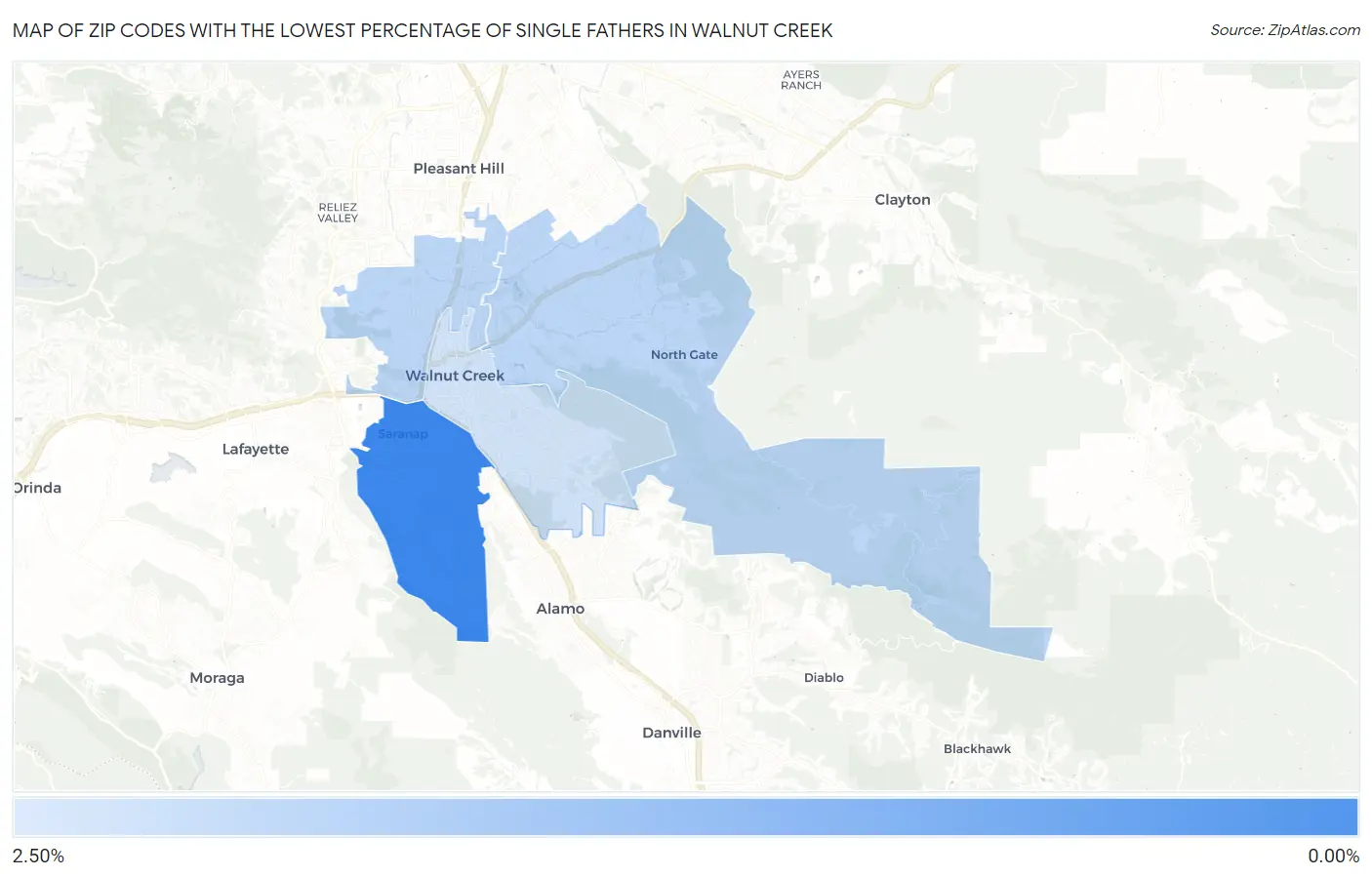 Zip Codes with the Lowest Percentage of Single Fathers in Walnut Creek Map