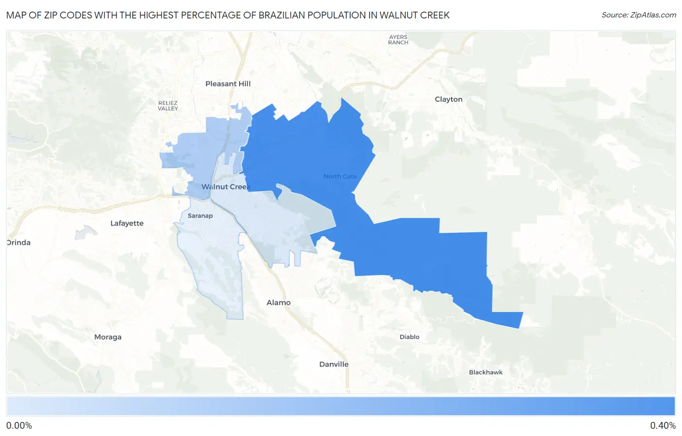 Zip Codes with the Highest Percentage of Brazilian Population in Walnut Creek Map