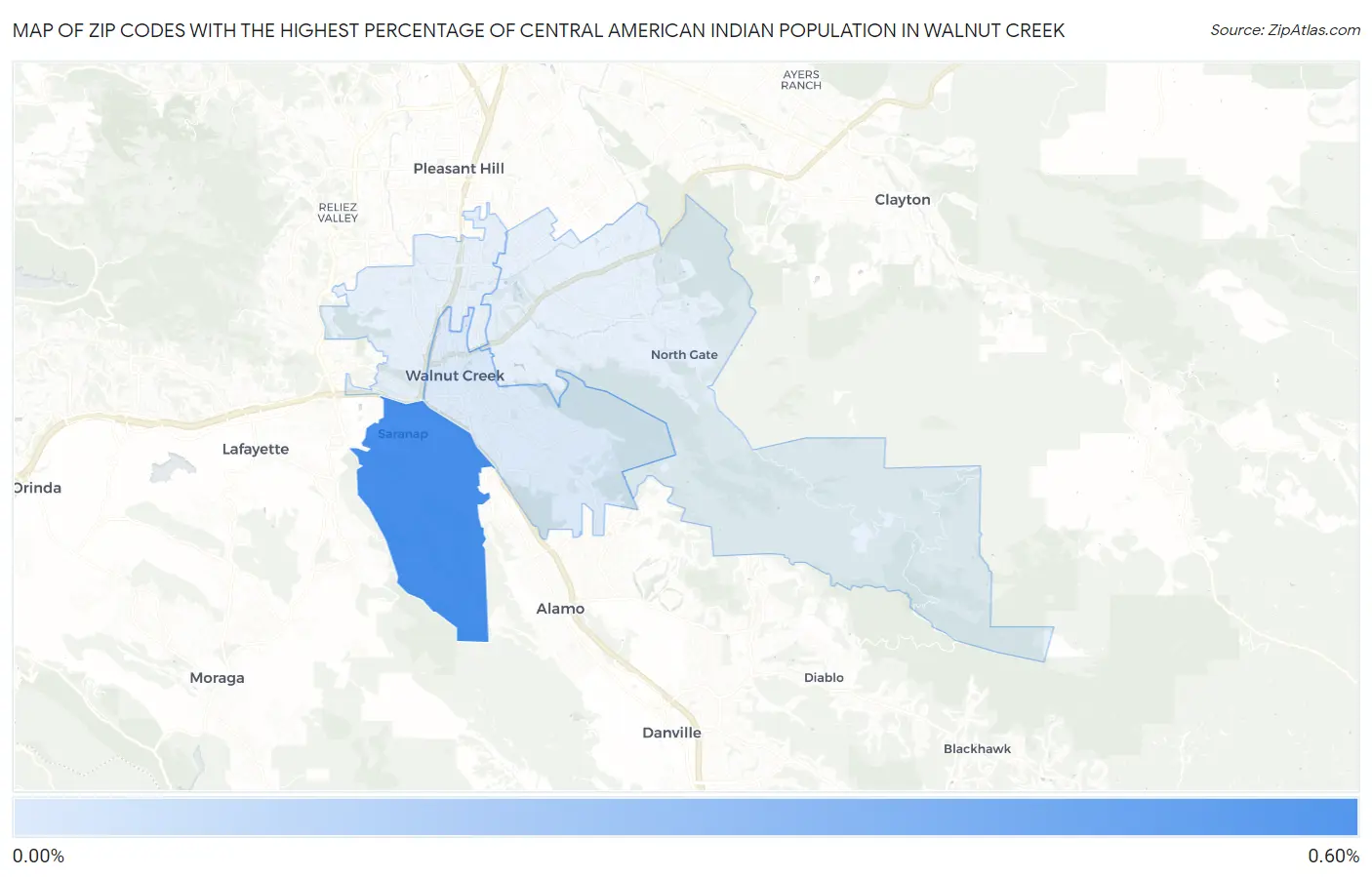 Zip Codes with the Highest Percentage of Central American Indian Population in Walnut Creek Map