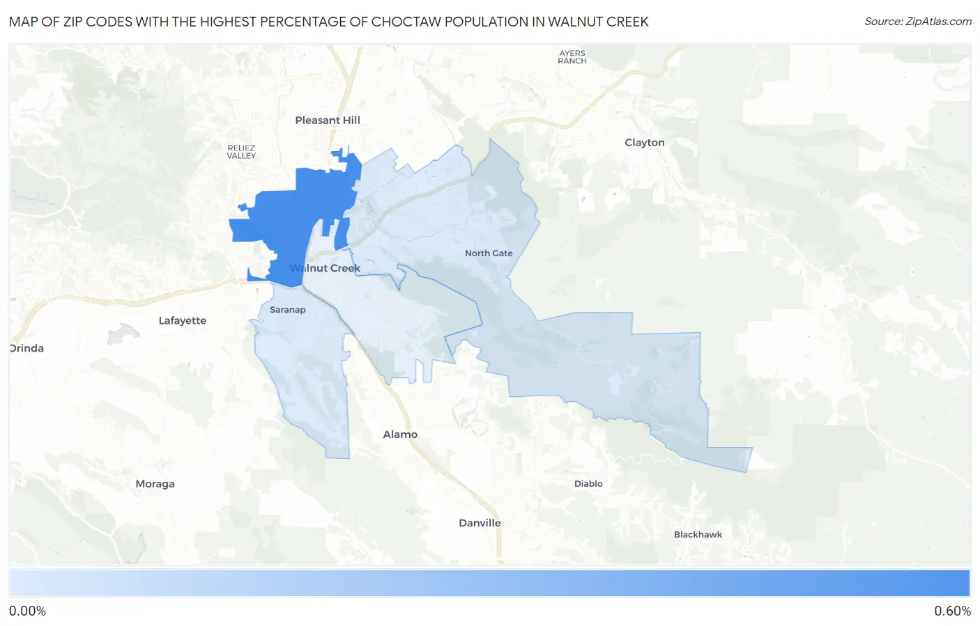 Zip Codes with the Highest Percentage of Choctaw Population in Walnut Creek Map