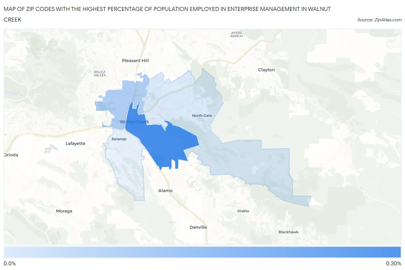 Zip Codes with the Highest Percentage of Population Employed in Enterprise Management in Walnut Creek Map