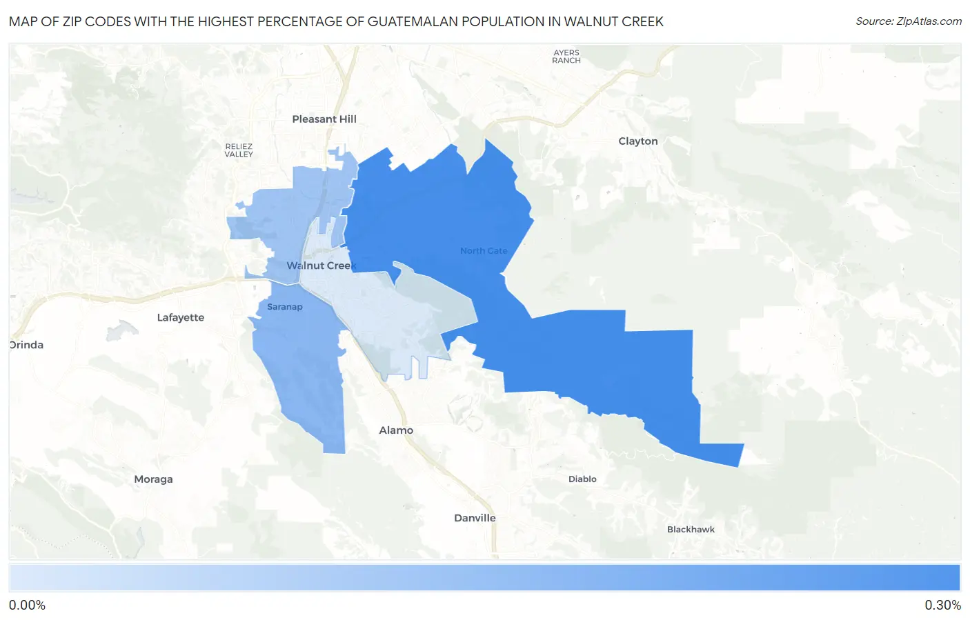 Zip Codes with the Highest Percentage of Guatemalan Population in Walnut Creek Map
