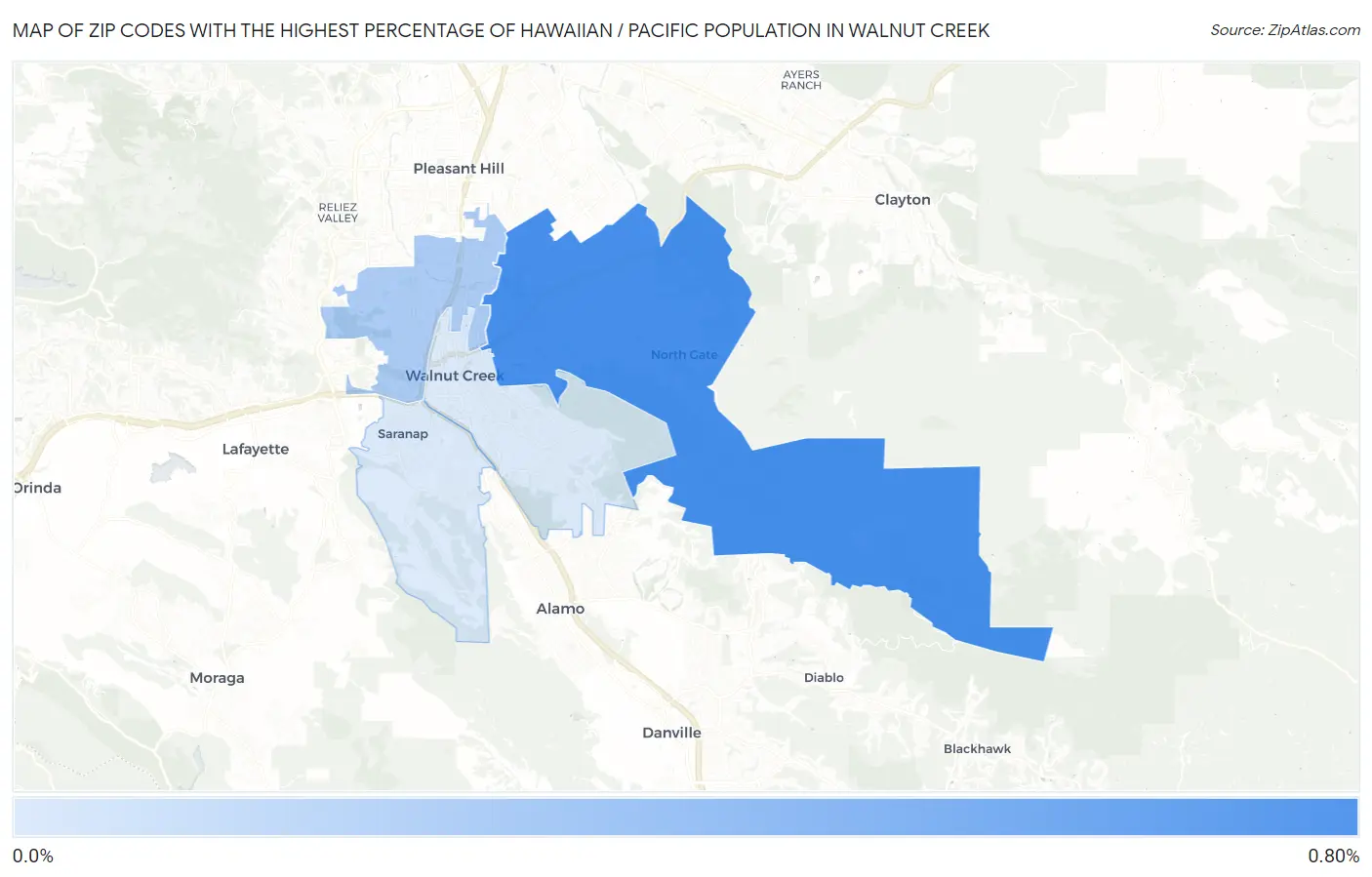 Zip Codes with the Highest Percentage of Hawaiian / Pacific Population in Walnut Creek Map