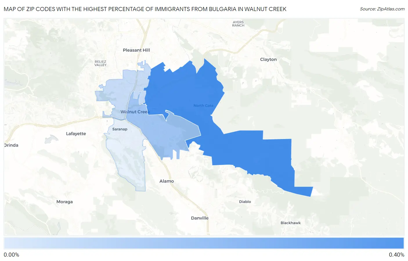 Zip Codes with the Highest Percentage of Immigrants from Bulgaria in Walnut Creek Map