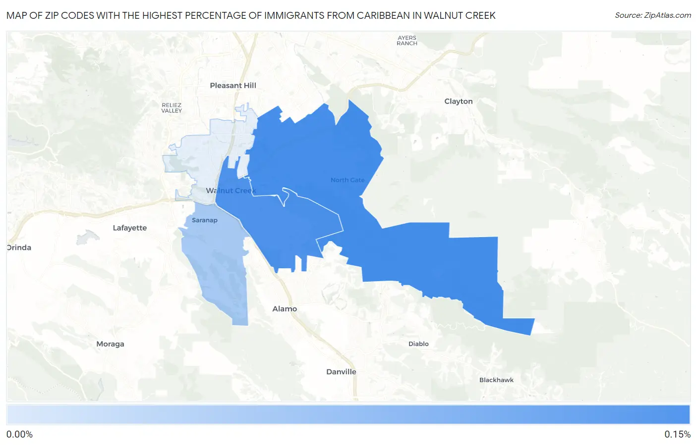 Zip Codes with the Highest Percentage of Immigrants from Caribbean in Walnut Creek Map
