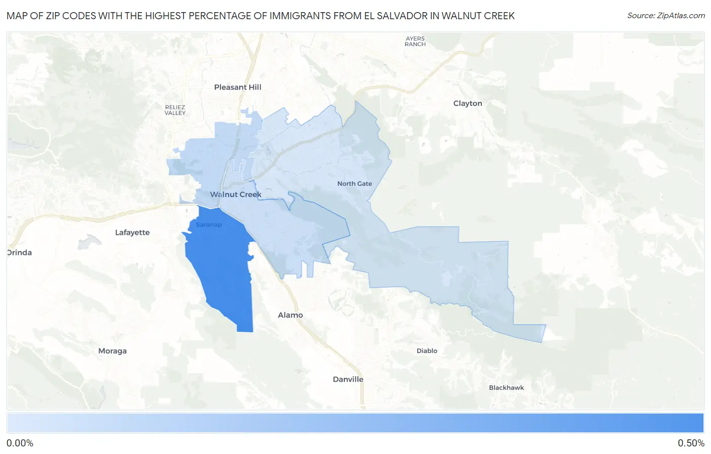 Zip Codes with the Highest Percentage of Immigrants from El Salvador in Walnut Creek Map