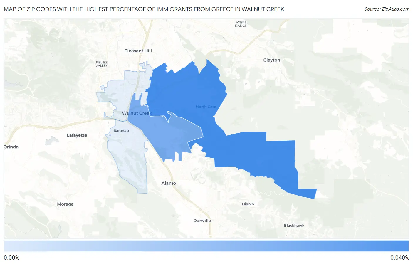 Zip Codes with the Highest Percentage of Immigrants from Greece in Walnut Creek Map