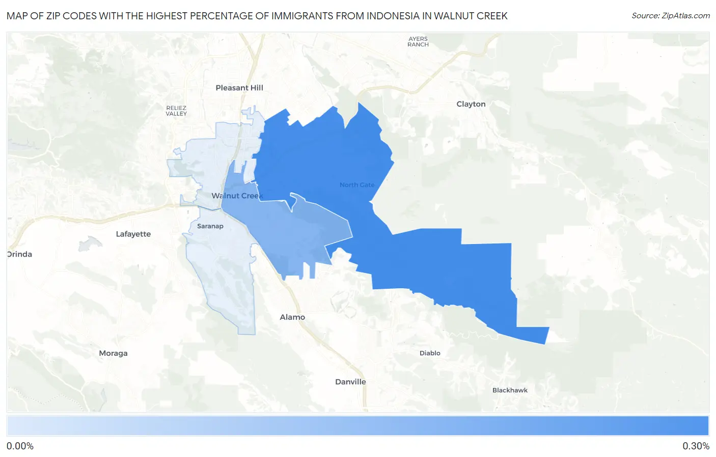 Zip Codes with the Highest Percentage of Immigrants from Indonesia in Walnut Creek Map