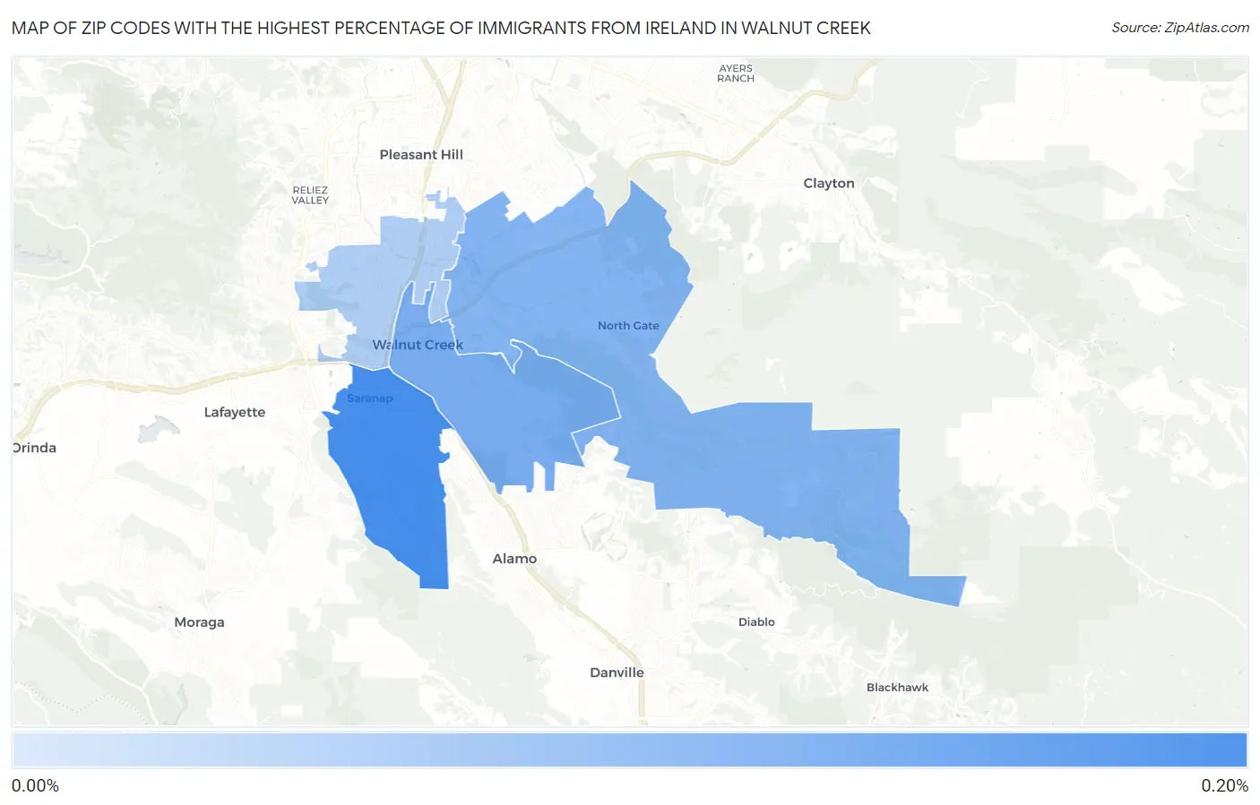 Zip Codes with the Highest Percentage of Immigrants from Ireland in Walnut Creek Map