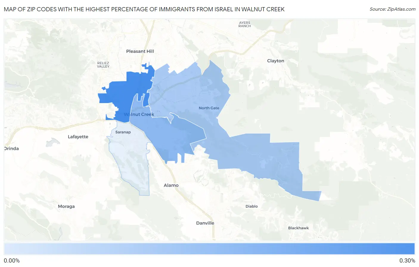 Zip Codes with the Highest Percentage of Immigrants from Israel in Walnut Creek Map
