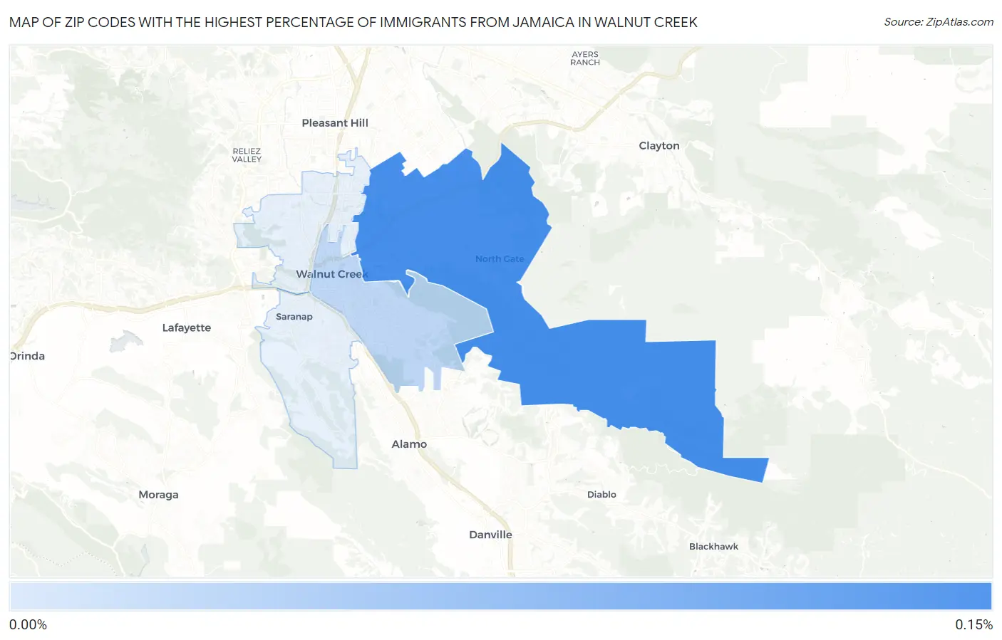Zip Codes with the Highest Percentage of Immigrants from Jamaica in Walnut Creek Map