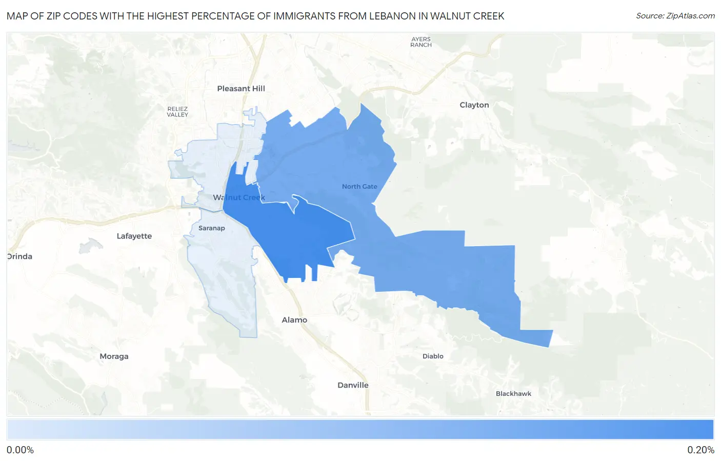 Zip Codes with the Highest Percentage of Immigrants from Lebanon in Walnut Creek Map