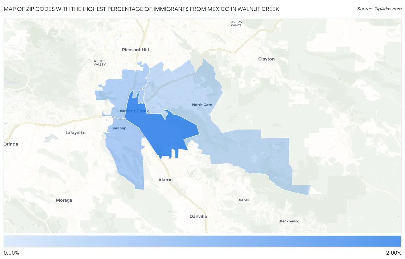 Zip Codes with the Highest Percentage of Immigrants from Mexico in Walnut Creek Map