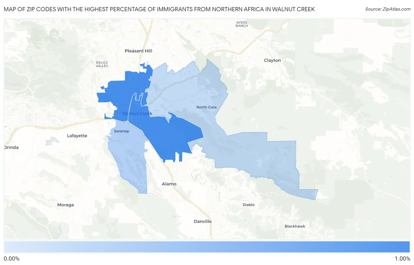 Zip Codes with the Highest Percentage of Immigrants from Northern Africa in Walnut Creek Map