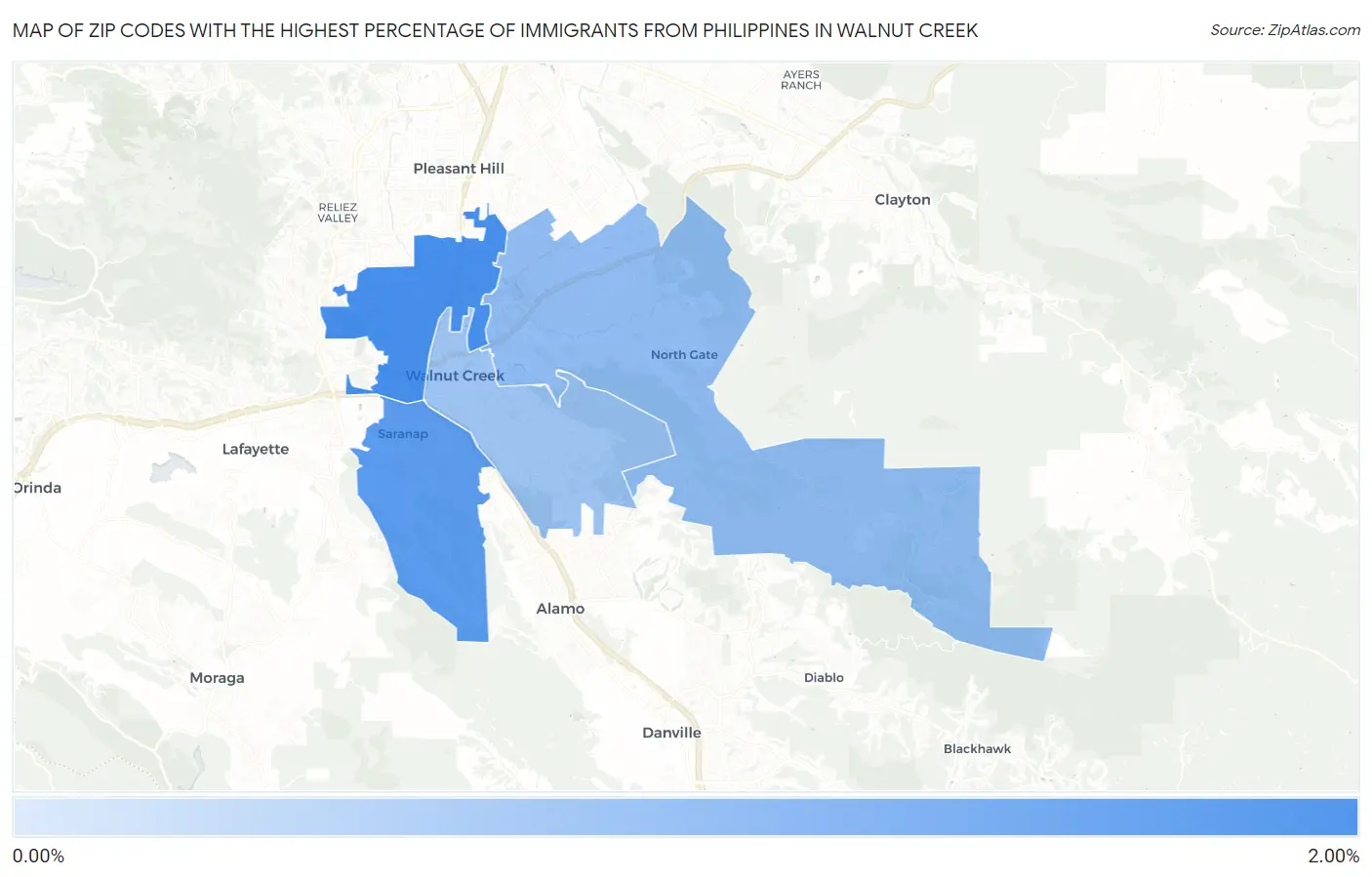 Zip Codes with the Highest Percentage of Immigrants from Philippines in Walnut Creek Map