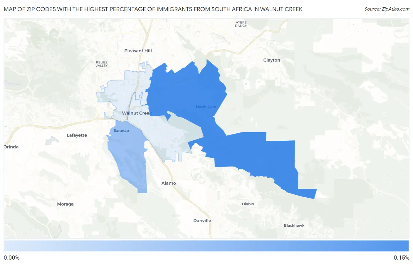 Zip Codes with the Highest Percentage of Immigrants from South Africa in Walnut Creek Map