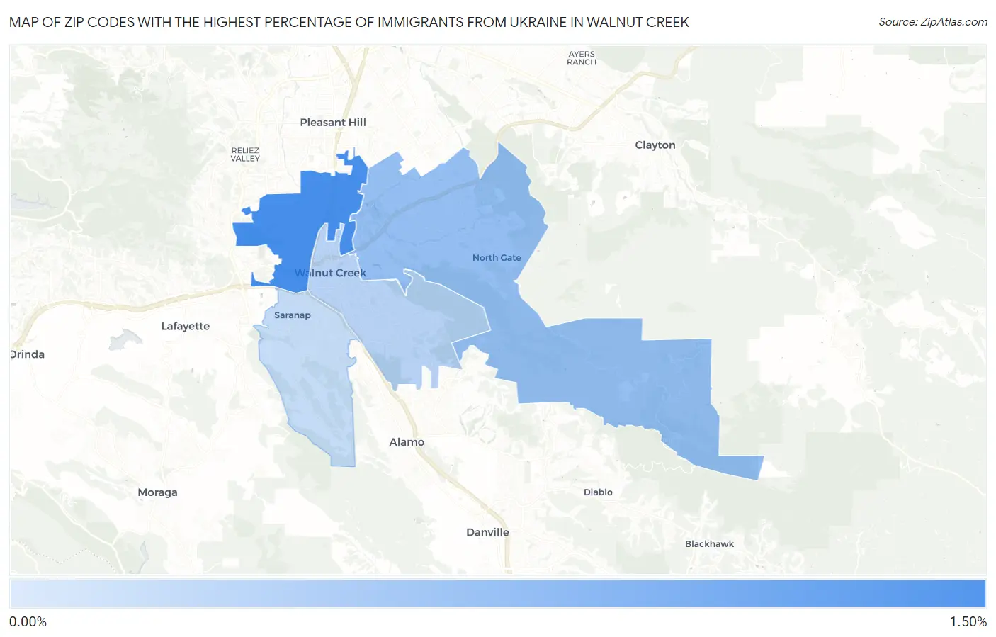 Zip Codes with the Highest Percentage of Immigrants from Ukraine in Walnut Creek Map