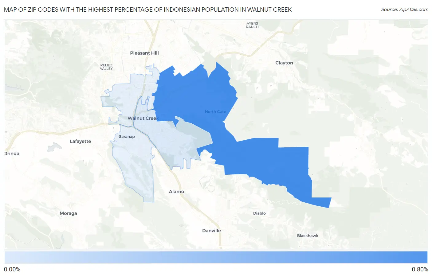 Zip Codes with the Highest Percentage of Indonesian Population in Walnut Creek Map