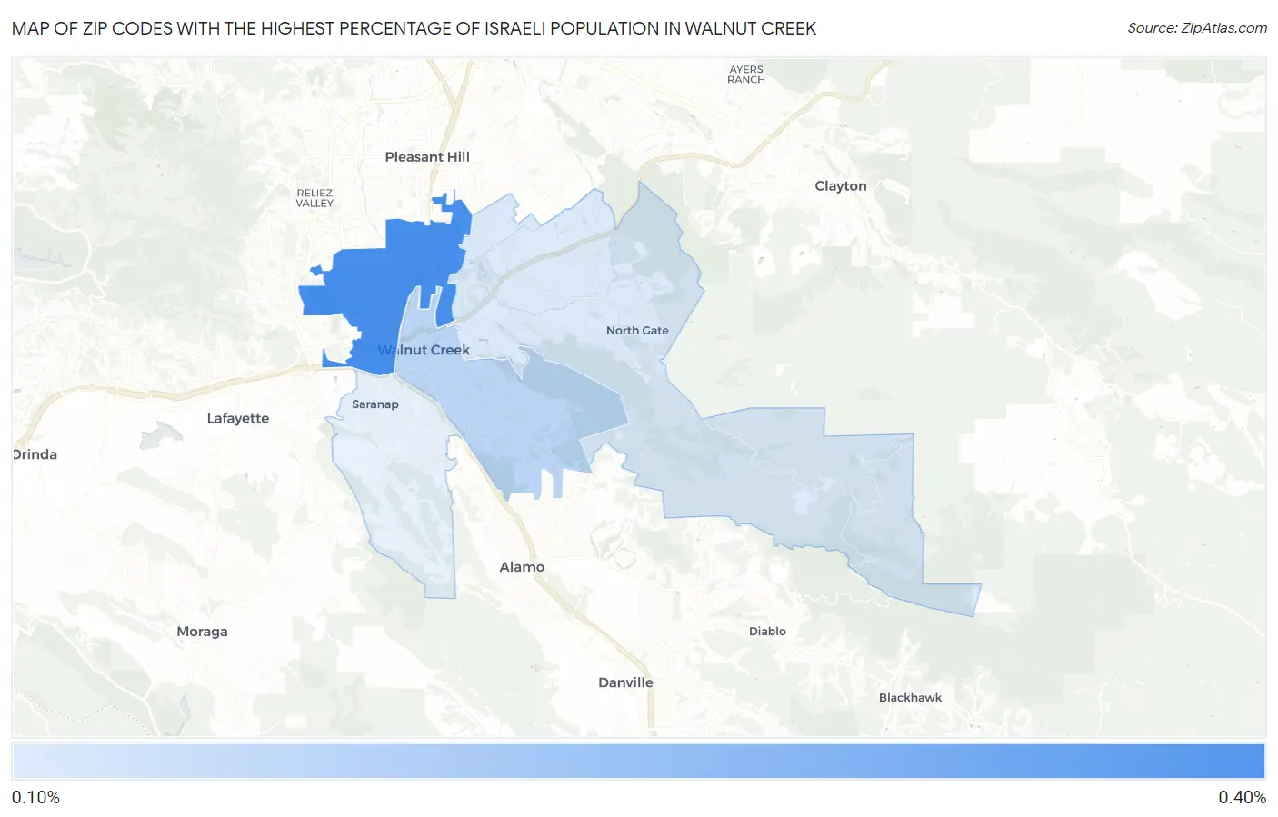 Zip Codes with the Highest Percentage of Israeli Population in Walnut Creek Map