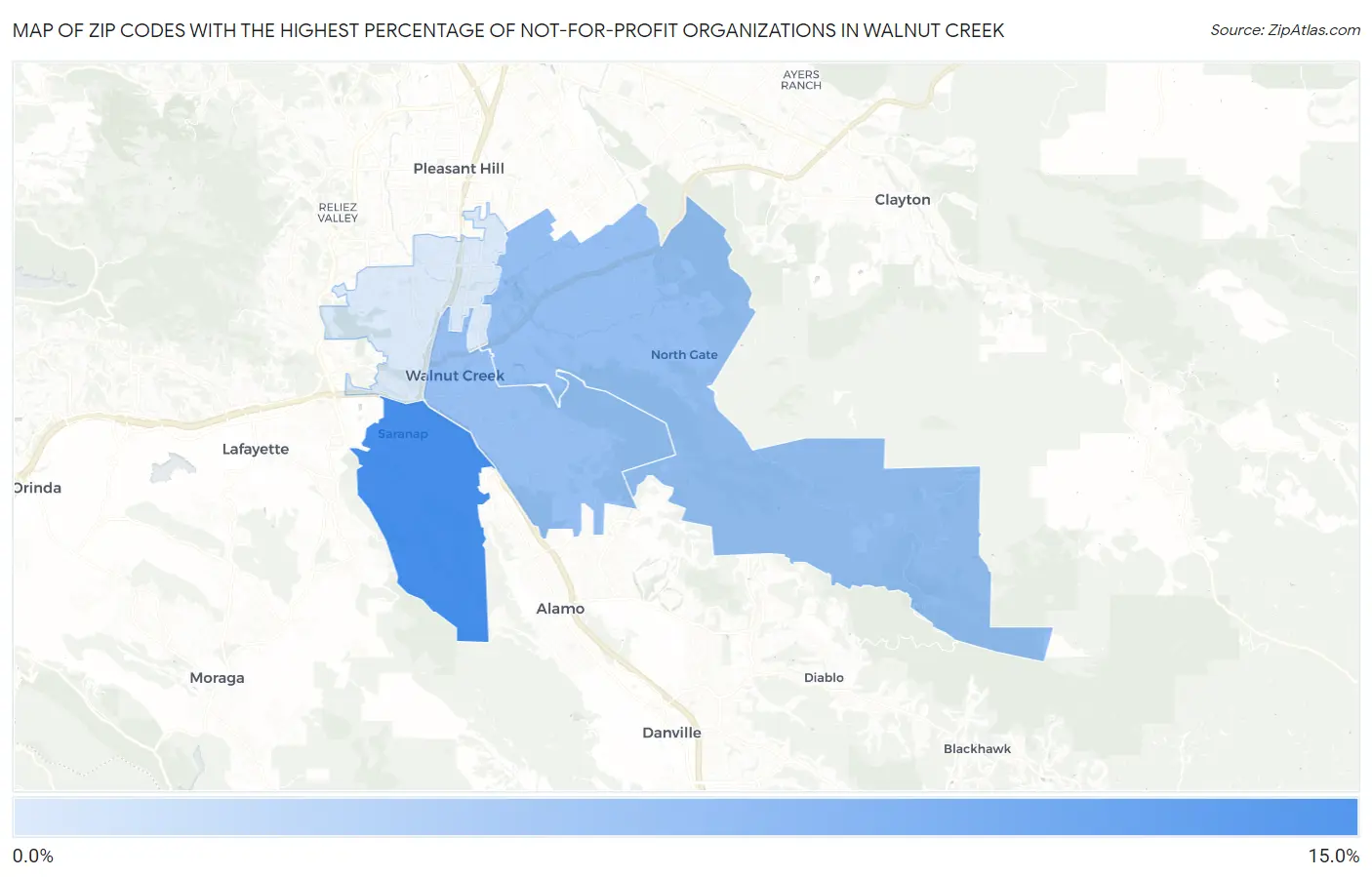 Zip Codes with the Highest Percentage of Not-for-profit Organizations in Walnut Creek Map