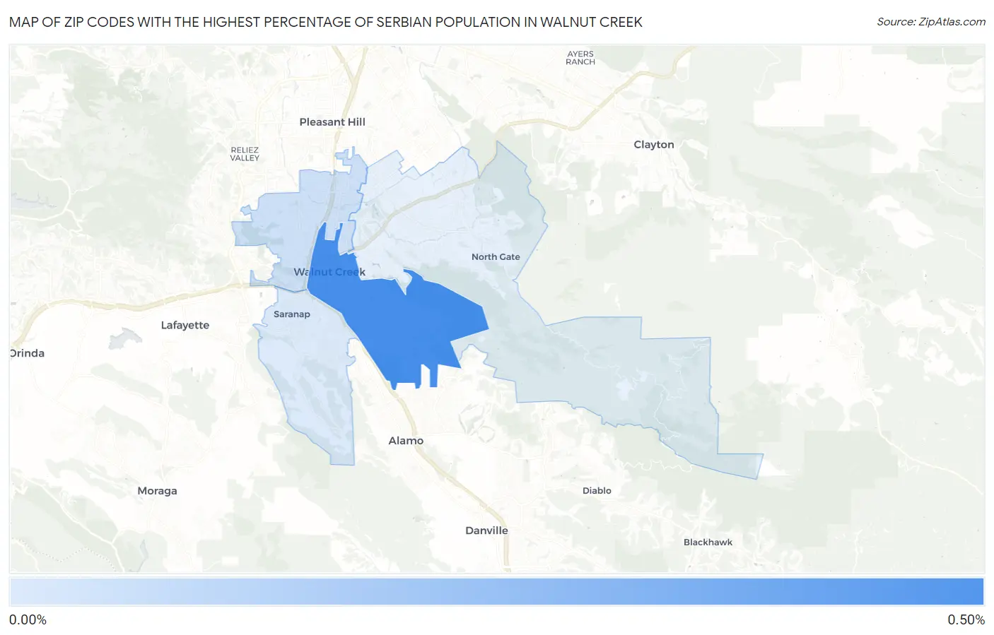 Zip Codes with the Highest Percentage of Serbian Population in Walnut Creek Map