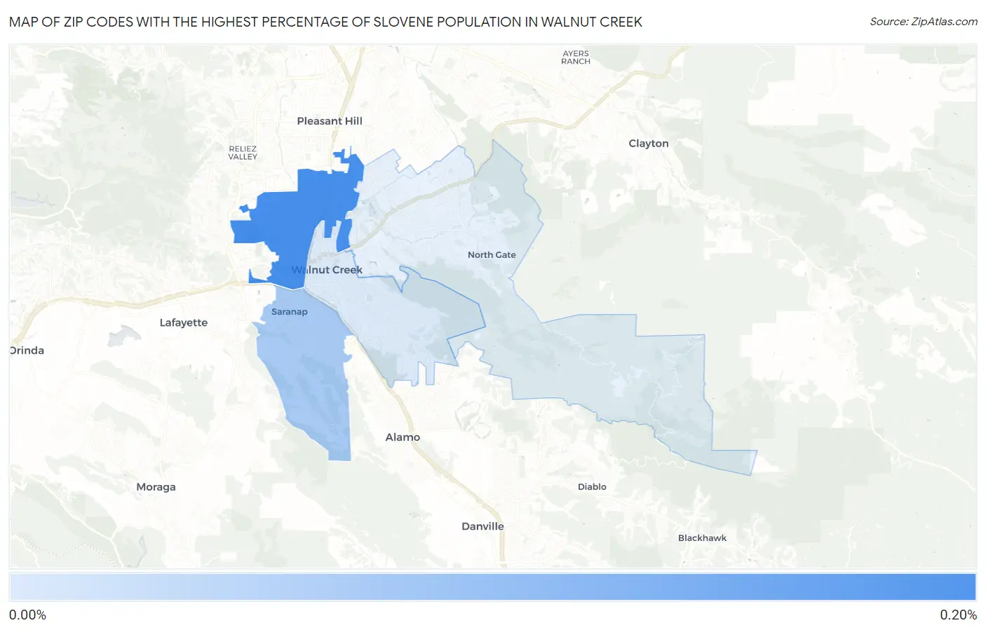 Zip Codes with the Highest Percentage of Slovene Population in Walnut Creek Map
