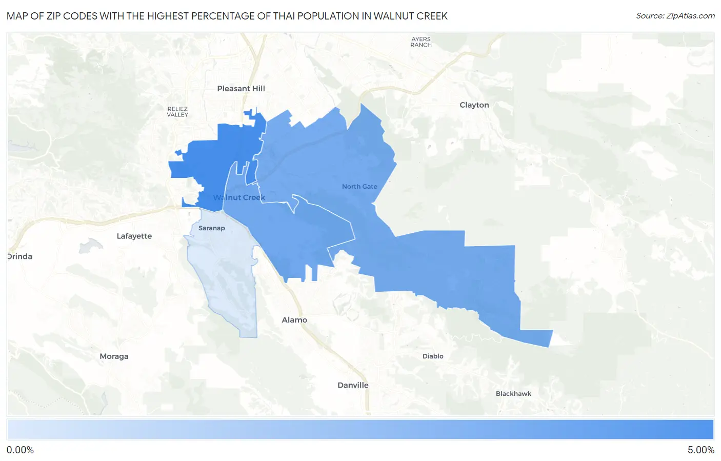 Zip Codes with the Highest Percentage of Thai Population in Walnut Creek Map