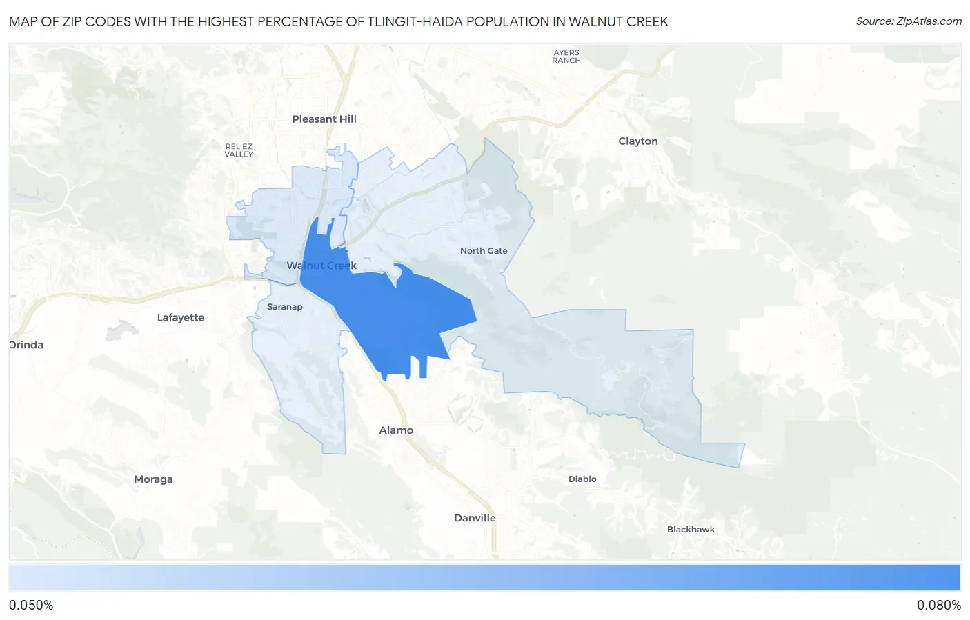 Zip Codes with the Highest Percentage of Tlingit-Haida Population in Walnut Creek Map
