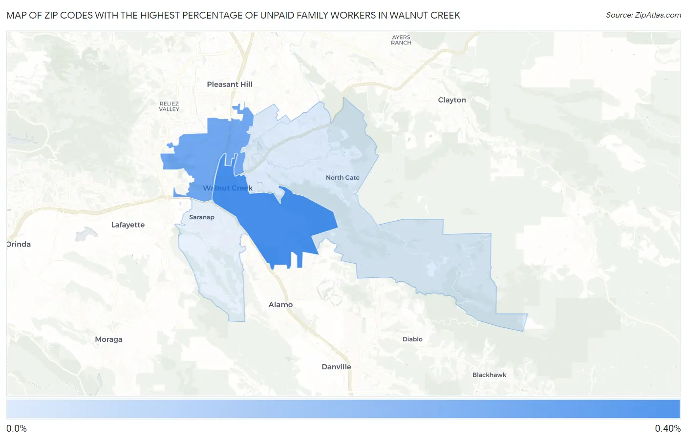 Zip Codes with the Highest Percentage of Unpaid Family Workers in Walnut Creek Map