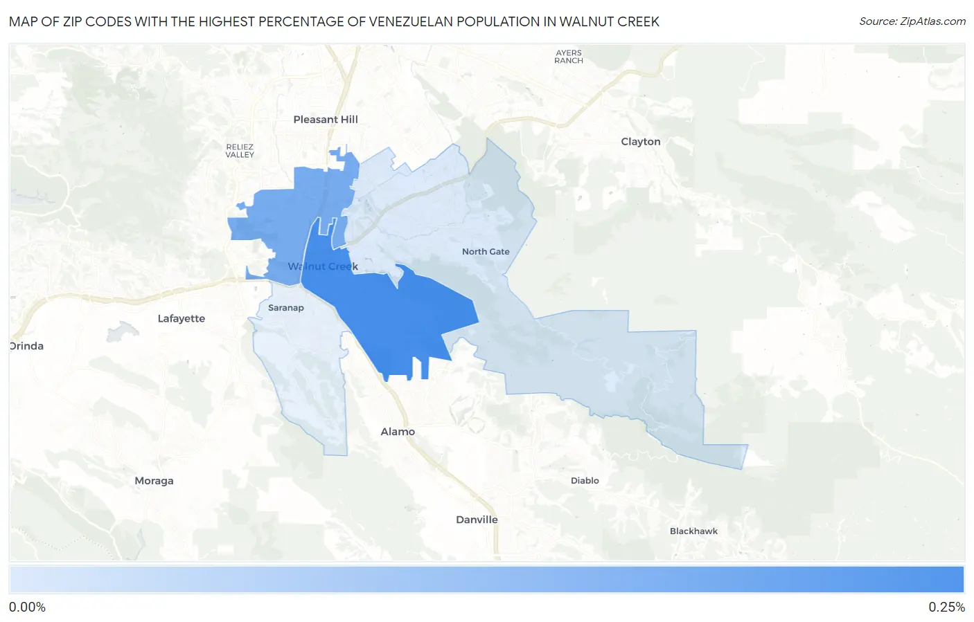 Zip Codes with the Highest Percentage of Venezuelan Population in Walnut Creek Map