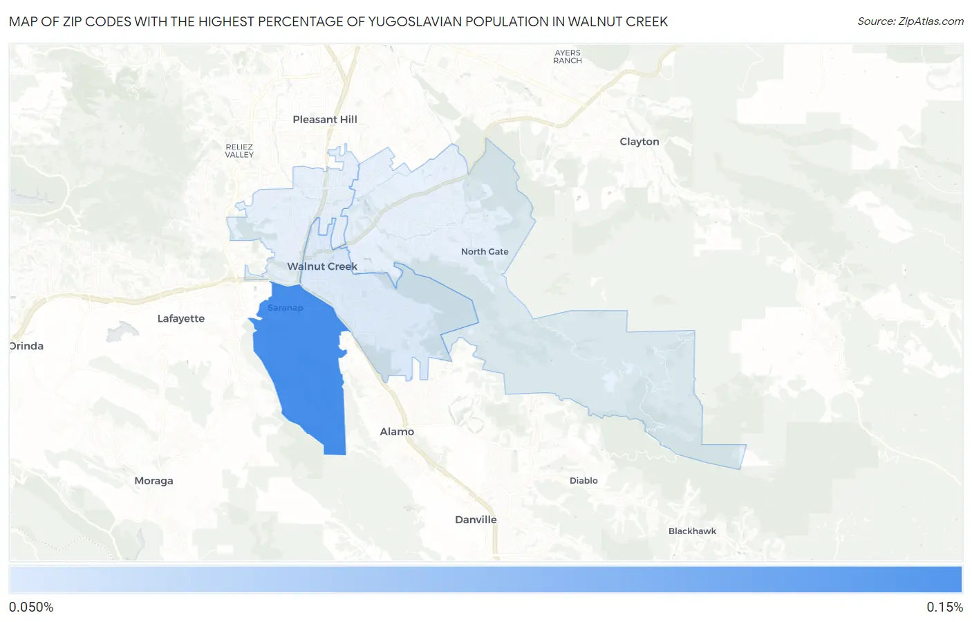 Zip Codes with the Highest Percentage of Yugoslavian Population in Walnut Creek Map