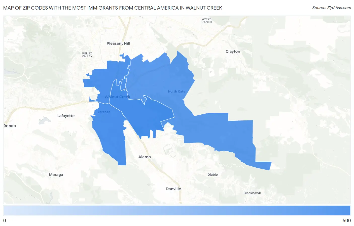 Zip Codes with the Most Immigrants from Central America in Walnut Creek Map