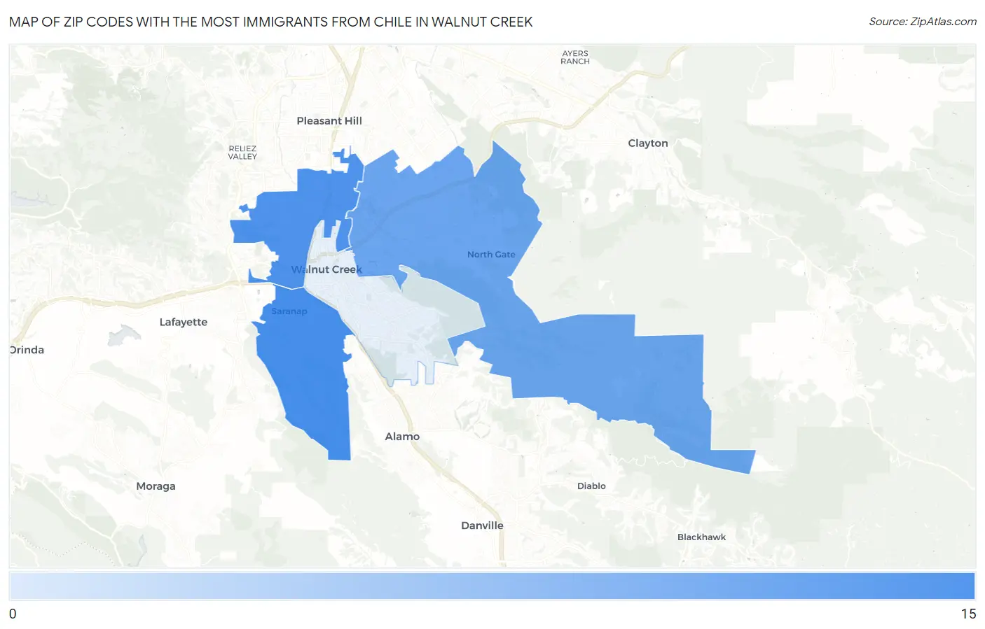 Zip Codes with the Most Immigrants from Chile in Walnut Creek Map