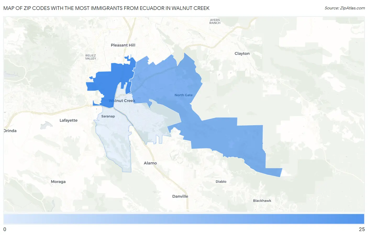 Zip Codes with the Most Immigrants from Ecuador in Walnut Creek Map