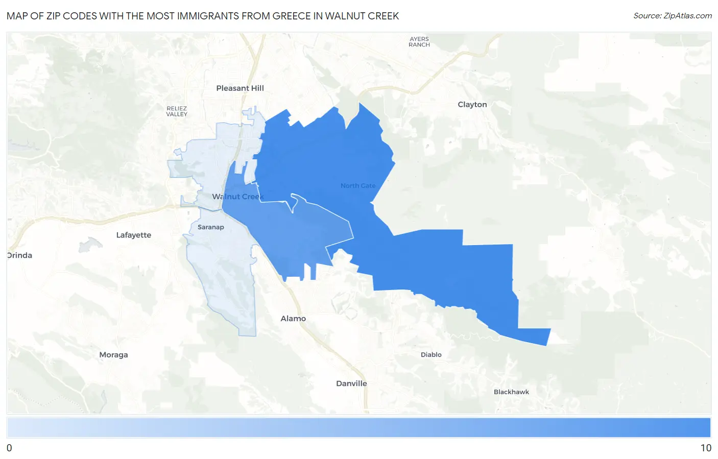 Zip Codes with the Most Immigrants from Greece in Walnut Creek Map