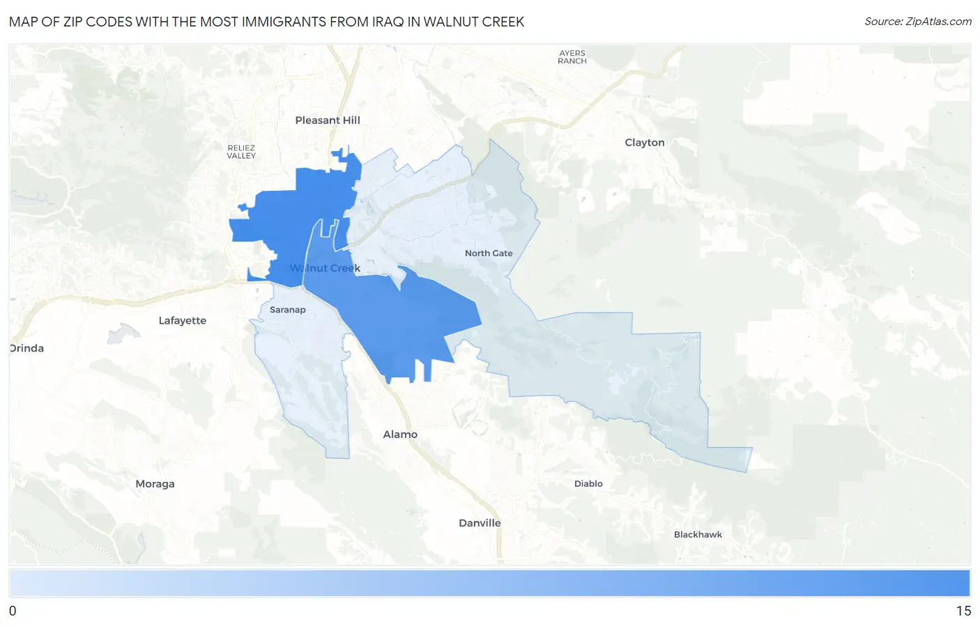 Zip Codes with the Most Immigrants from Iraq in Walnut Creek Map