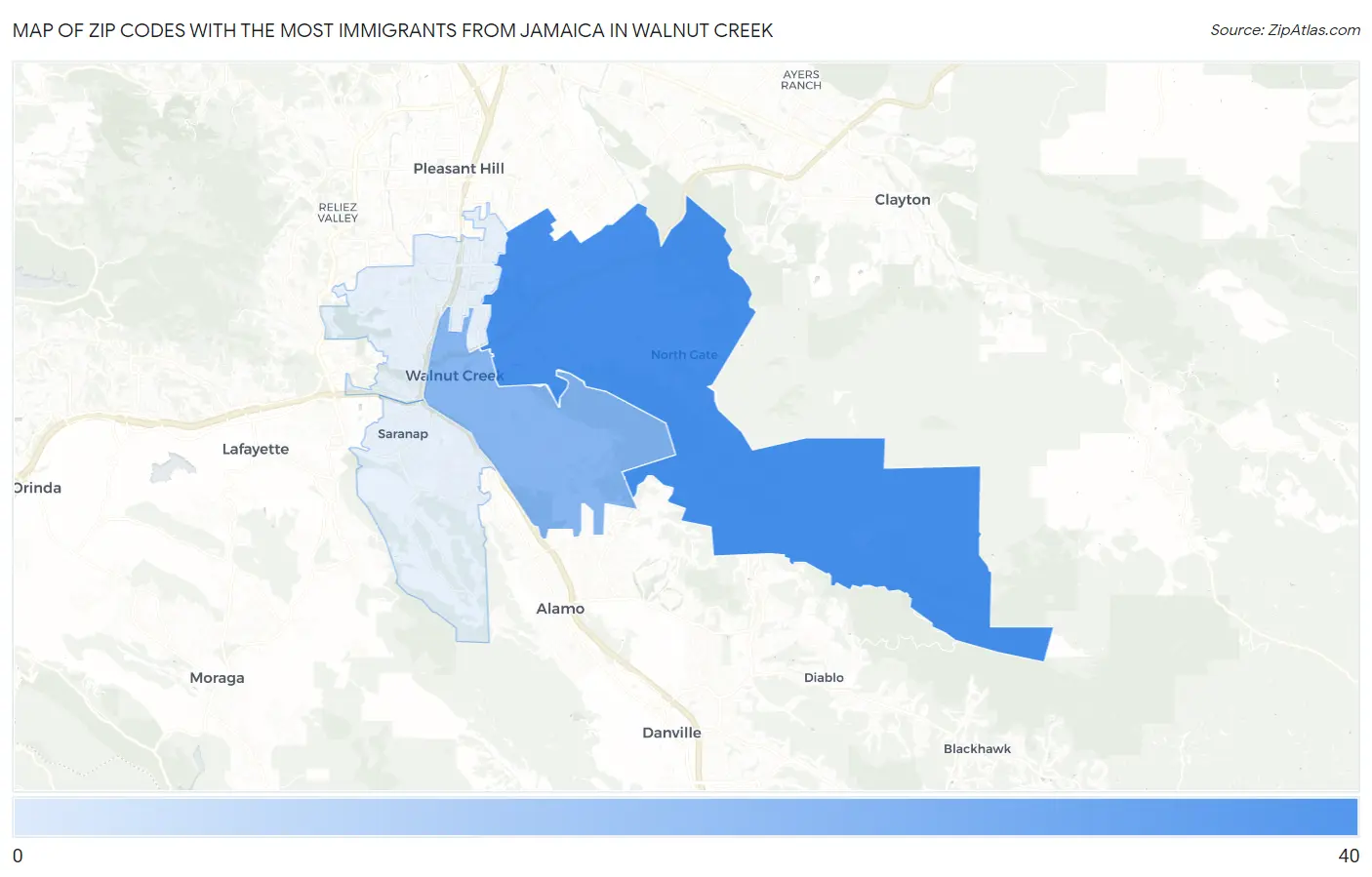 Zip Codes with the Most Immigrants from Jamaica in Walnut Creek Map