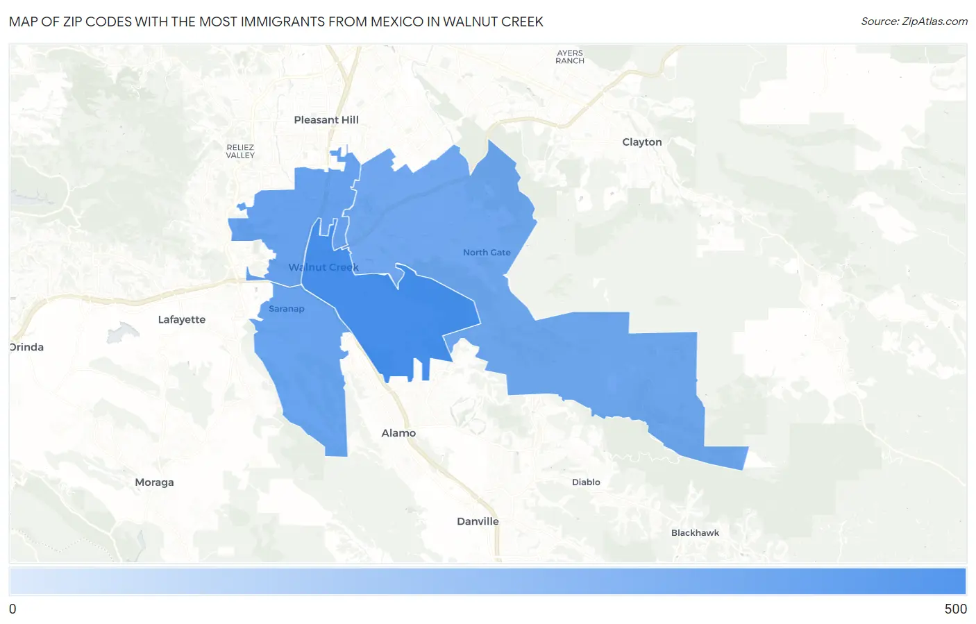 Zip Codes with the Most Immigrants from Mexico in Walnut Creek Map
