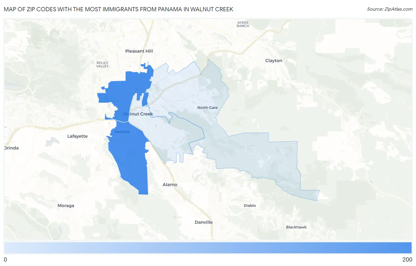 Zip Codes with the Most Immigrants from Panama in Walnut Creek Map