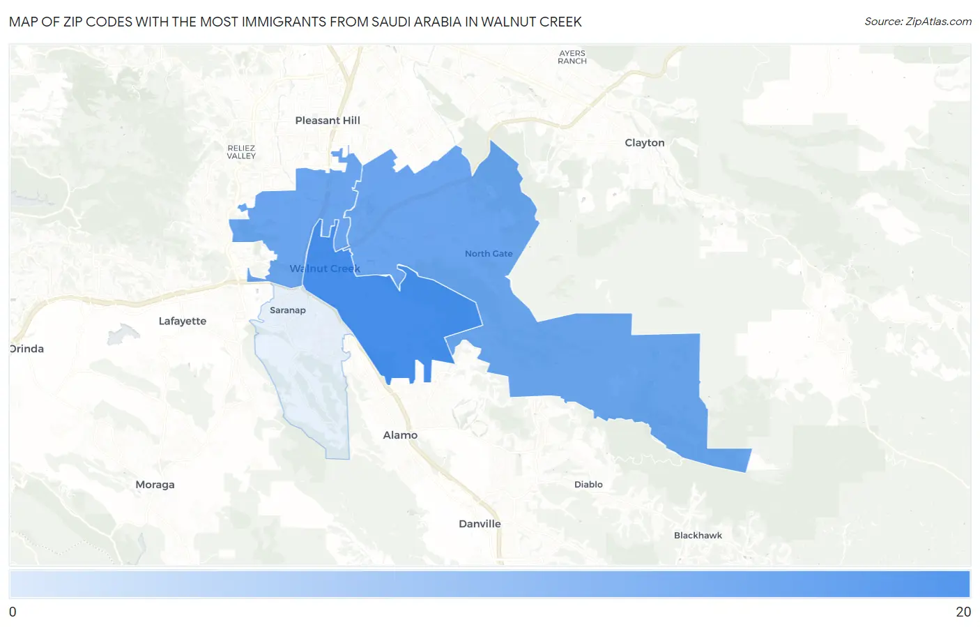 Zip Codes with the Most Immigrants from Saudi Arabia in Walnut Creek Map