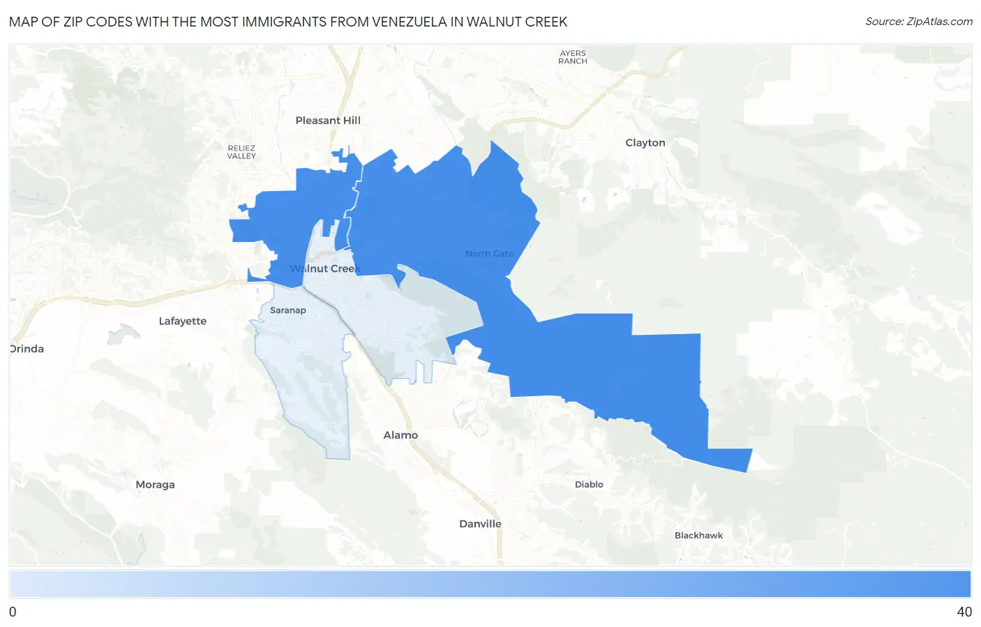 Zip Codes with the Most Immigrants from Venezuela in Walnut Creek Map
