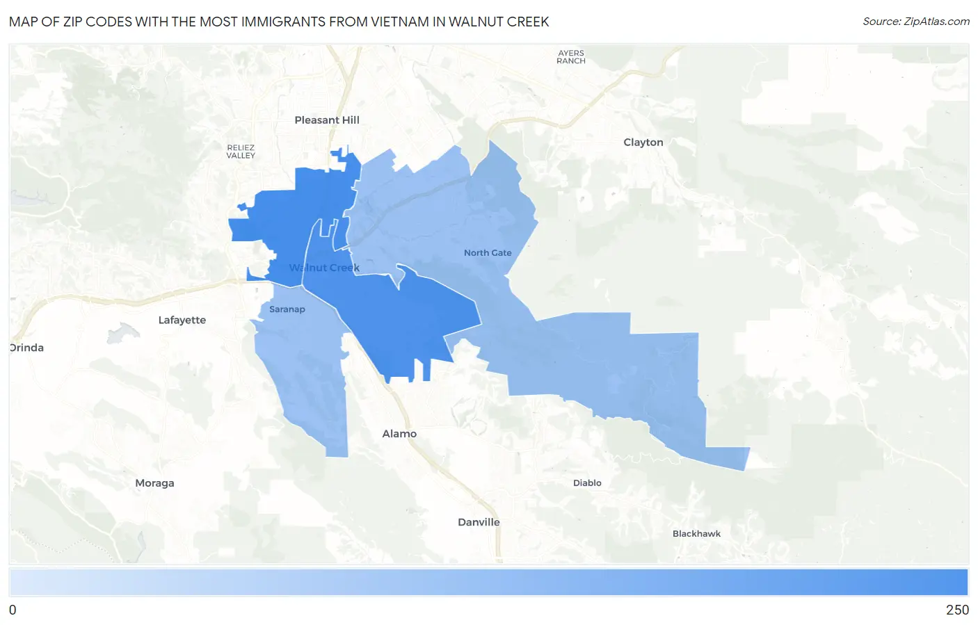 Zip Codes with the Most Immigrants from Vietnam in Walnut Creek Map