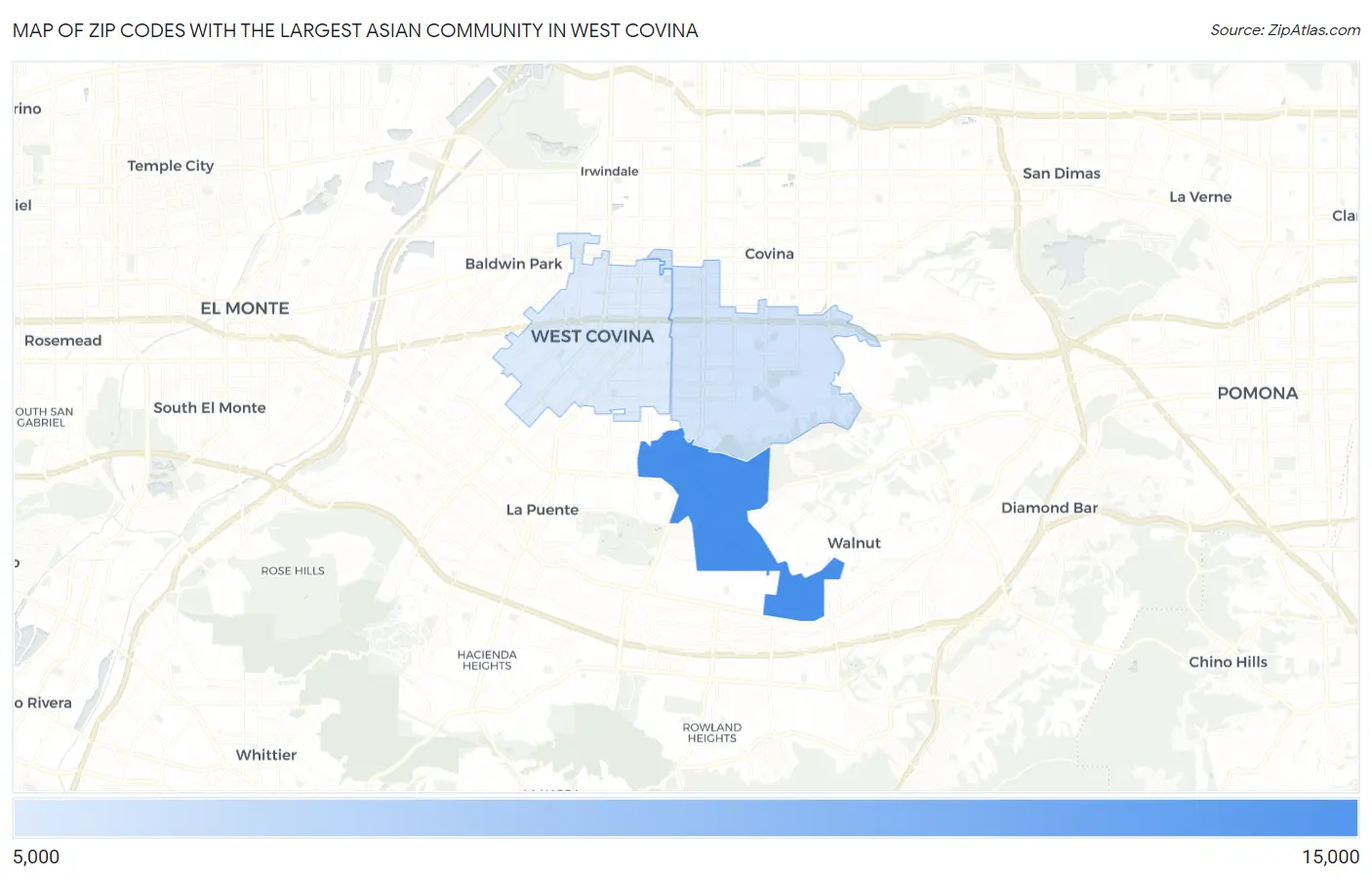 Zip Codes with the Largest Asian Community in West Covina Map