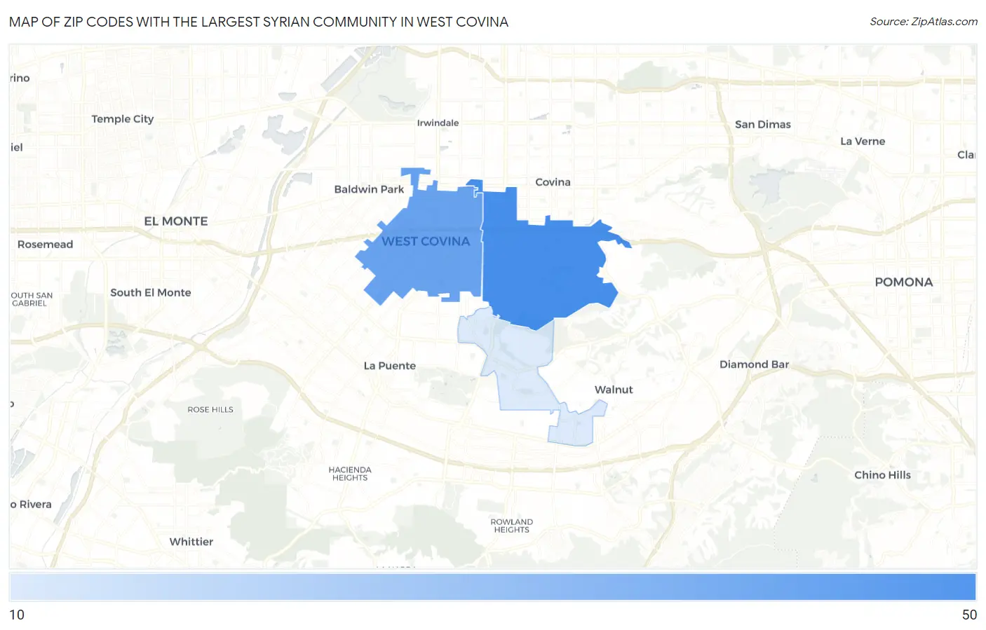 Zip Codes with the Largest Syrian Community in West Covina Map