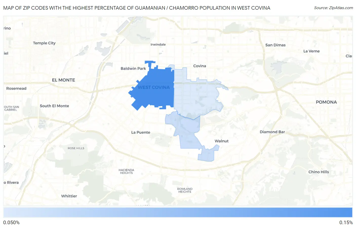 Zip Codes with the Highest Percentage of Guamanian / Chamorro Population in West Covina Map